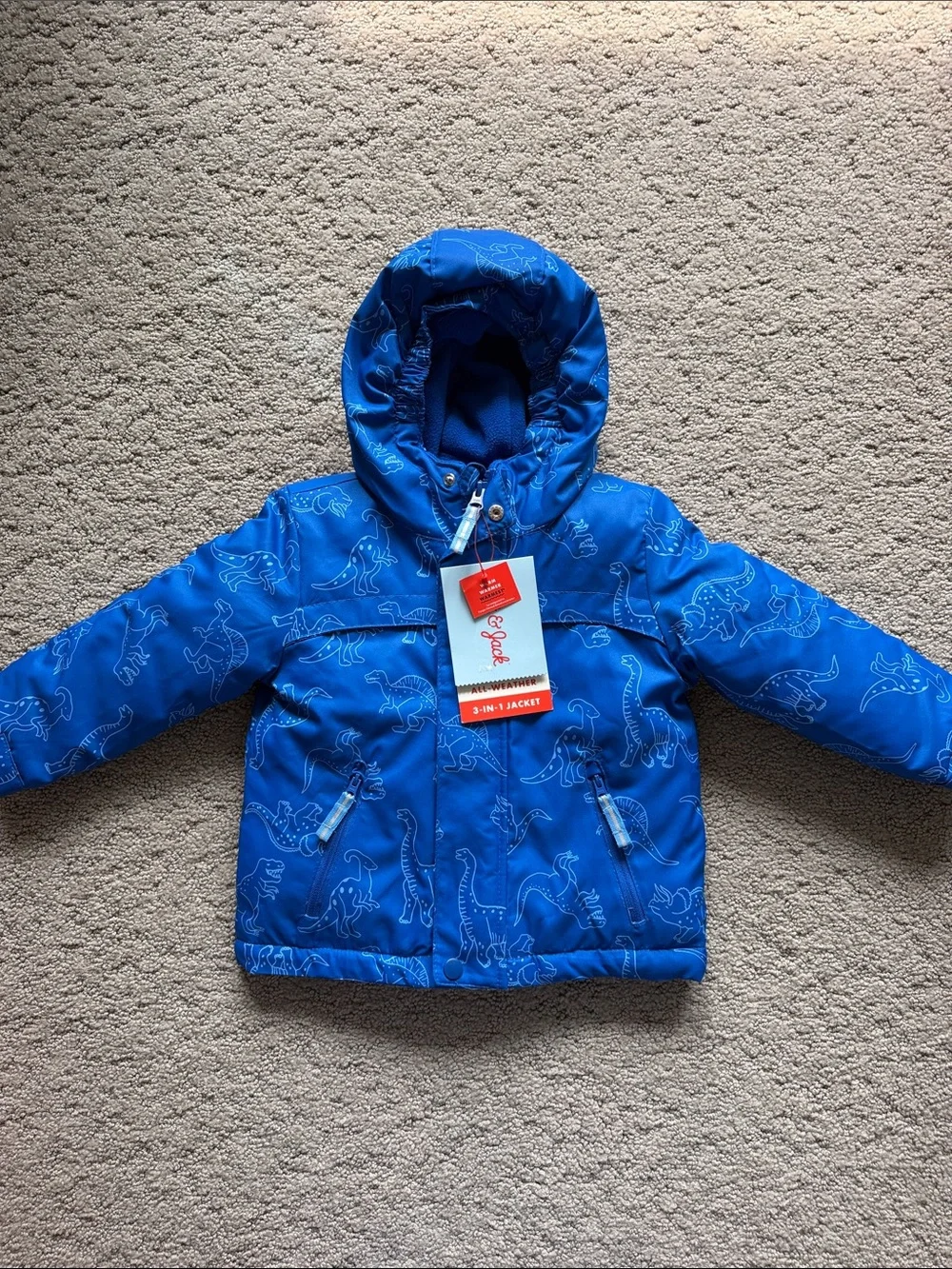 Cat & Jack 3-in-1 Snowplay Jacket Blue Dinosaur All-Weather Coat Boys 2T NWT